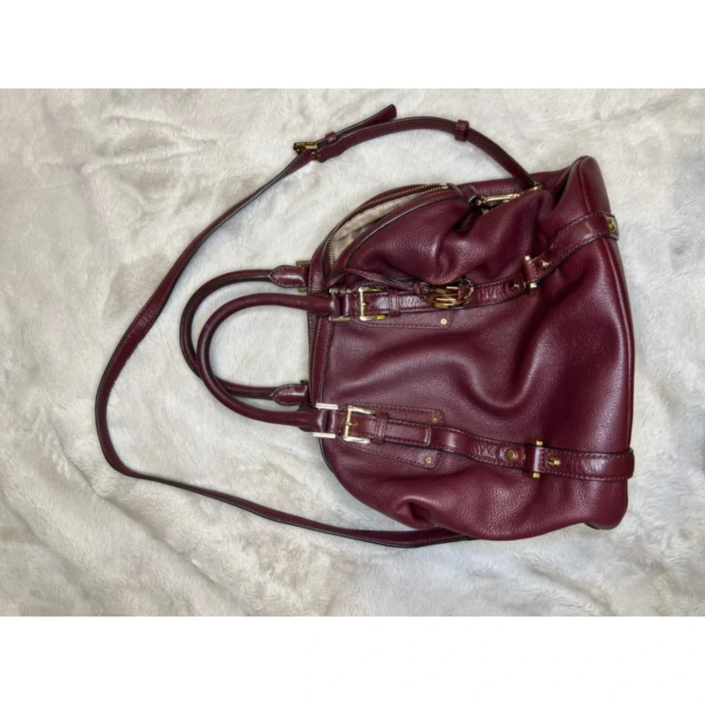 Michael Kors Womens Satchel Pebbled Leather Crossbody Bag Burgundy Medium